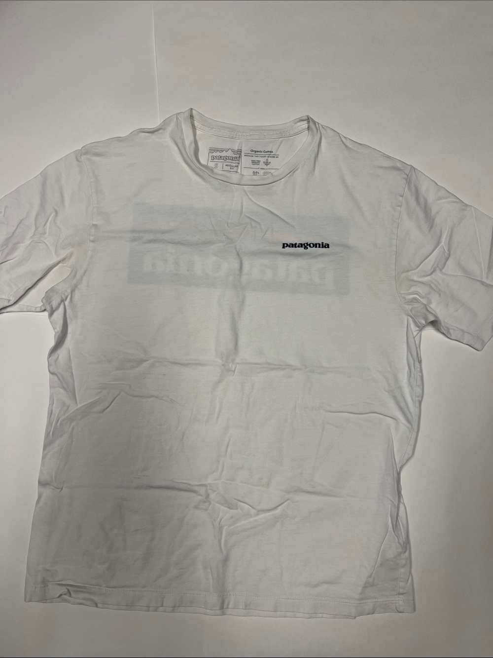 Patagonia White Short Sleeve Tee with Small Black Logo